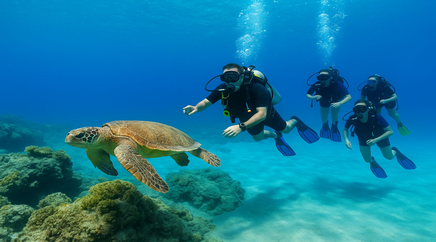 غواصی در آب‌های زلال آنتالیا؛ مشاهده لاک‌پشت و ریف‌های کم‌عمق